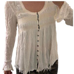 Free People Bluebird Smocked Boho Peasant Top